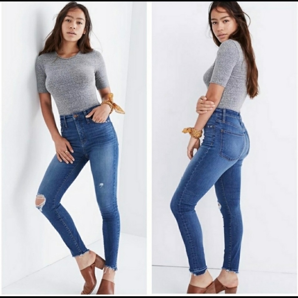 Madewell Curvy High Rise Distressed Drop Step Hem Skinny Jean 31
